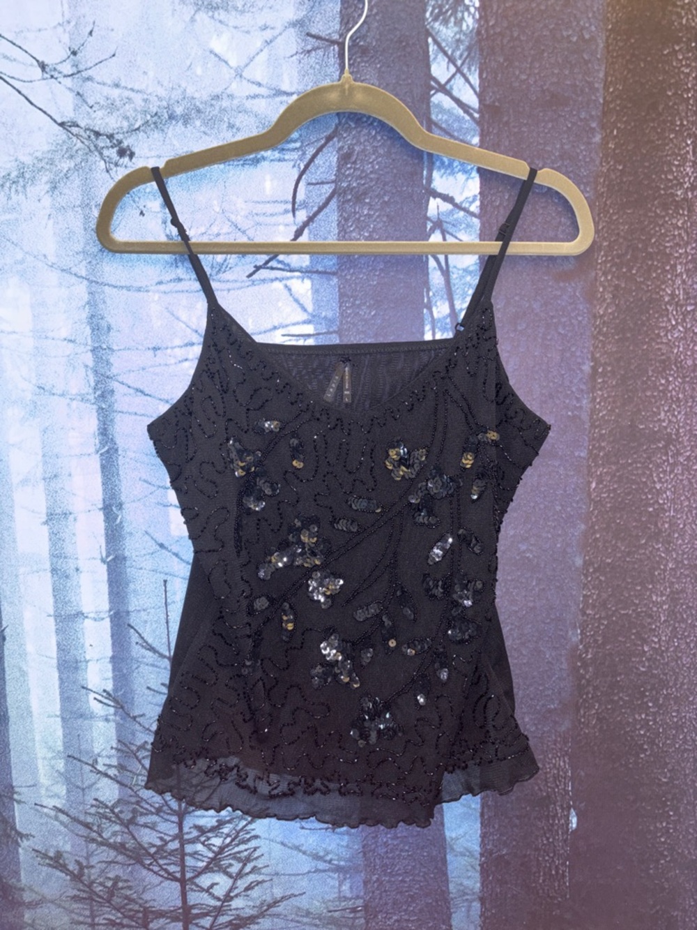 Embellished Black Beaded Tank